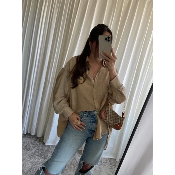 SHIRT oversized button down shirt — In Beige - Picture 8 of 8